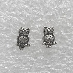 Vtg Sterling Silver Owl Bird Mini Stud Earrings Approx 8mm